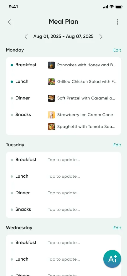 Fami weekly meal plan